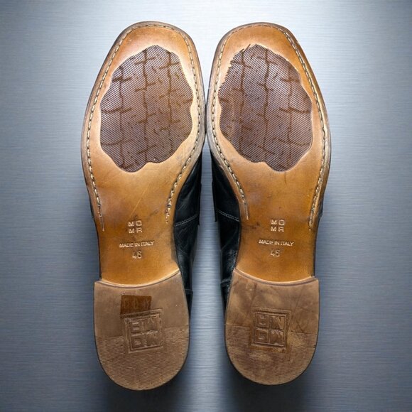 MOMA Mocassino Uomo Vitello Nero Square Toe Chain Loafers Size EU 46 / US 13